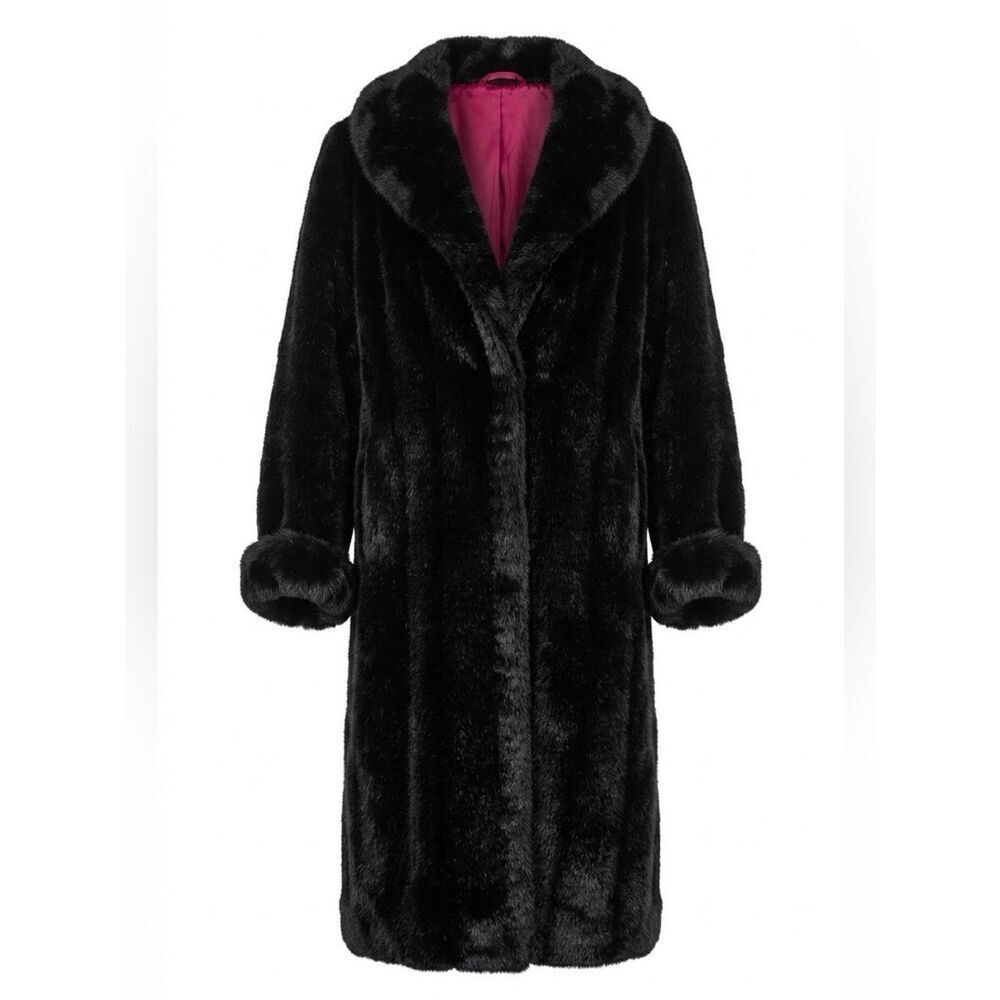BLACK FULL LENGTH MINK FAUX FUR COAT SIZE MEDIUM NWT